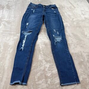 Vanilla Star Distressed Skinny Jeans Womens 30 Blue Raw Hem Vintage Style Denim